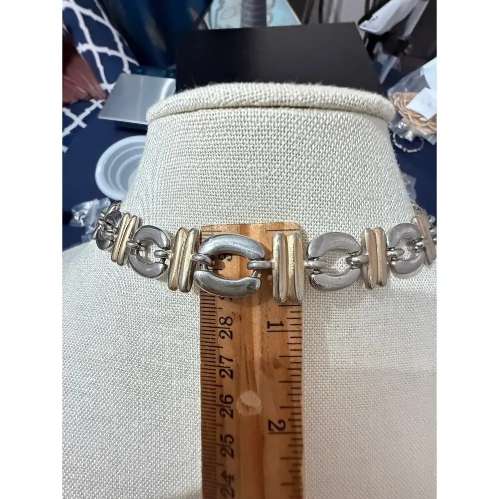 Vintage Two Tone Link Necklace 17” Gold & Silver Tone - Picture 2 of 4